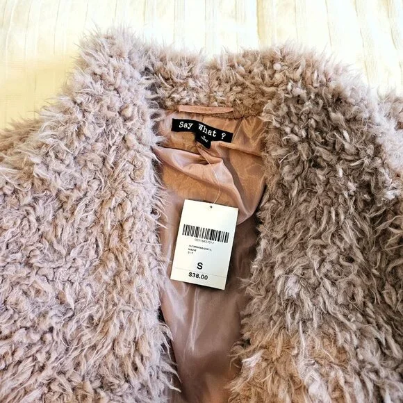 Forever 21 "Say What" Pink Faux Fur Shaggy Jacket - Size Small - Picture 6 of 10
